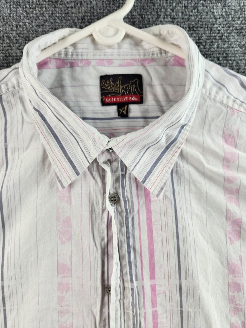 Quiksilver Quicksilver Button Up Shirt Men Striped Pink XL Short Sleeve Urban